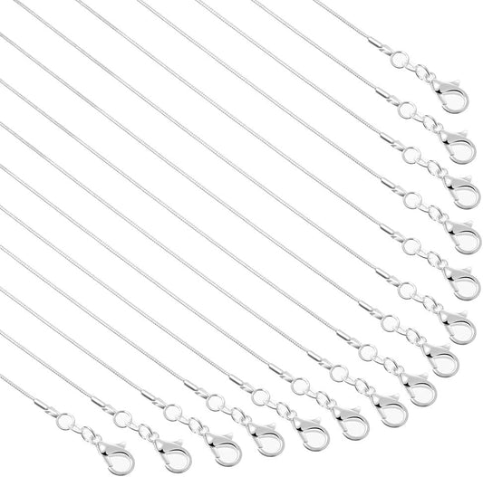 30 Pack Necklace Chain Silver Plated Necklace Snake Chains Bulk for Jewelry Making, 1.2 Mm (18 Inches)