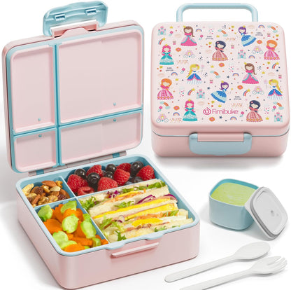 Bento Lunch Box for Kids - Leak Proof Toddler Bento Box with 4 Compartments BPA Free Dishwasher Safe Lunch Container with Utensils, Ideal Portion Sizes for Ages 3-12 Girls Boys for School