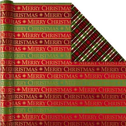 Reversible Christmas Wrapping Paper Bundle, Traditional (Pack of 4, 150 Sq. Ft. Ttl.), Red and Green, 4 Pack, Red and Green, 4 Pack