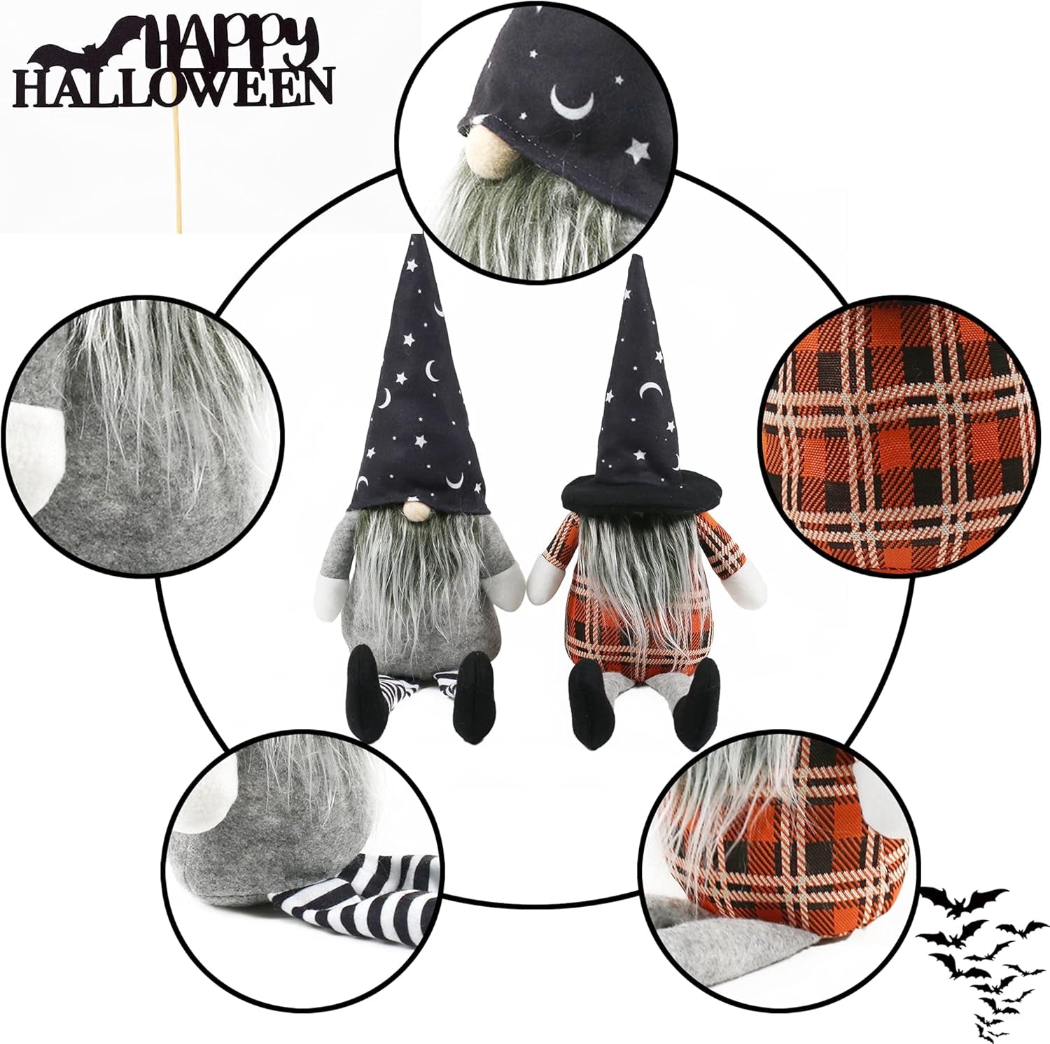 2 Pack 22.4 Inch Halloween Gnomes Plush Mr and Mrs Scandinavian Swedish Tomte Doll Handmade Elf Gnome Faceless Doll for Halloween Indoor Home Kitchen Table Ornaments