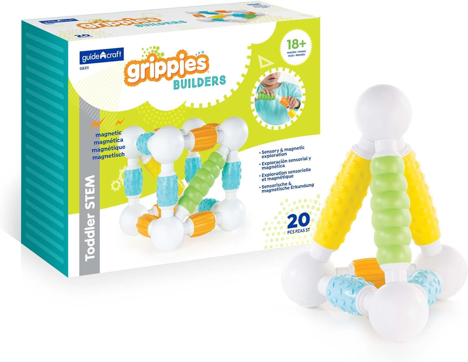 Grippies Waves - 20 Piece Set: STEM Magnetic Building Set for Toddlers, Kids Learning and Educational Toys