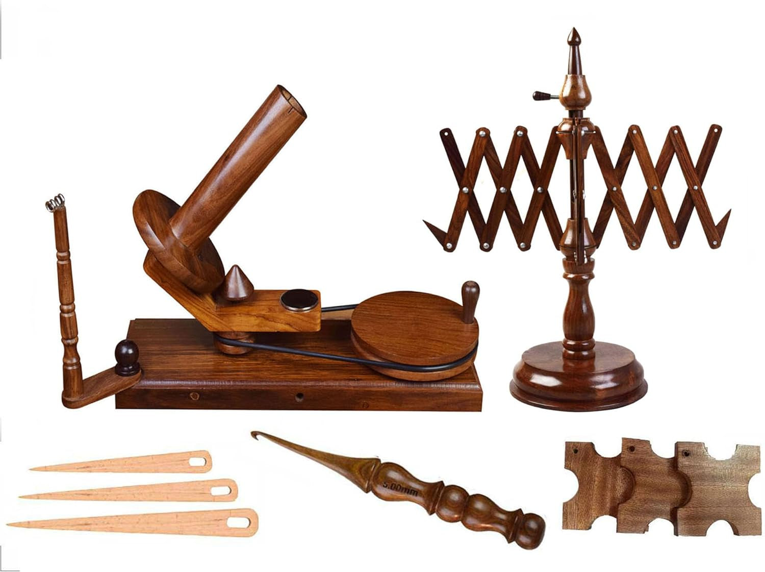 𝐋𝐚𝐫𝐠𝐞 𝐂𝐚𝐩𝐚𝐜𝐢𝐭𝐲 𝐘𝐚𝐫𝐧 𝐖𝐢𝐧𝐝𝐞𝐫 - Hand Operated Wooden Yarn Ball Winder. Support 10 to 12 Oz of Yarn Fiber Wool String with Free Crochet Hook (7PCS Rosewood Winder)