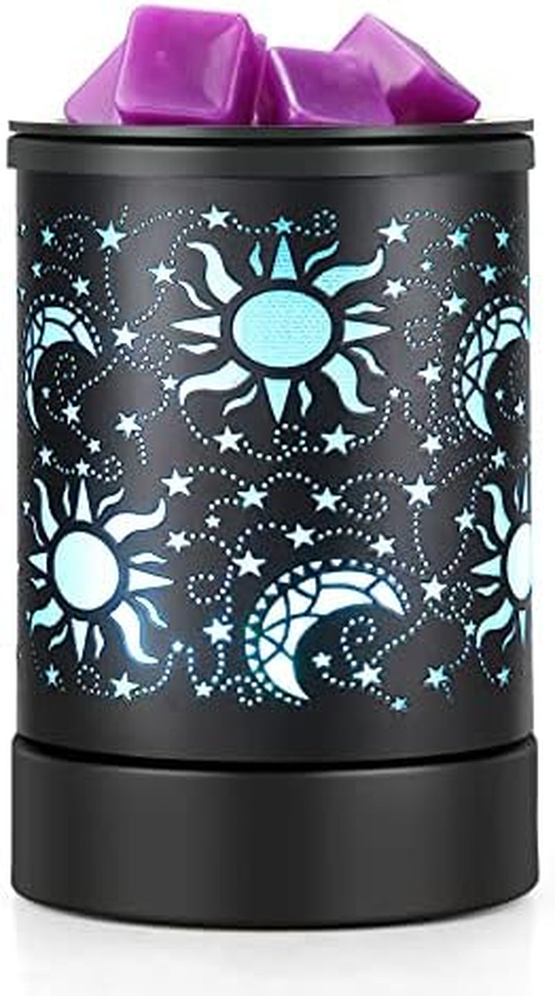 Inrorams Electric Wax Melt Warmer Oil Burner Black Metal Wax Burner for Scented Wax with 7 Colors Led Changing Light Silicone Liner (Black Garden Tree Pattern)