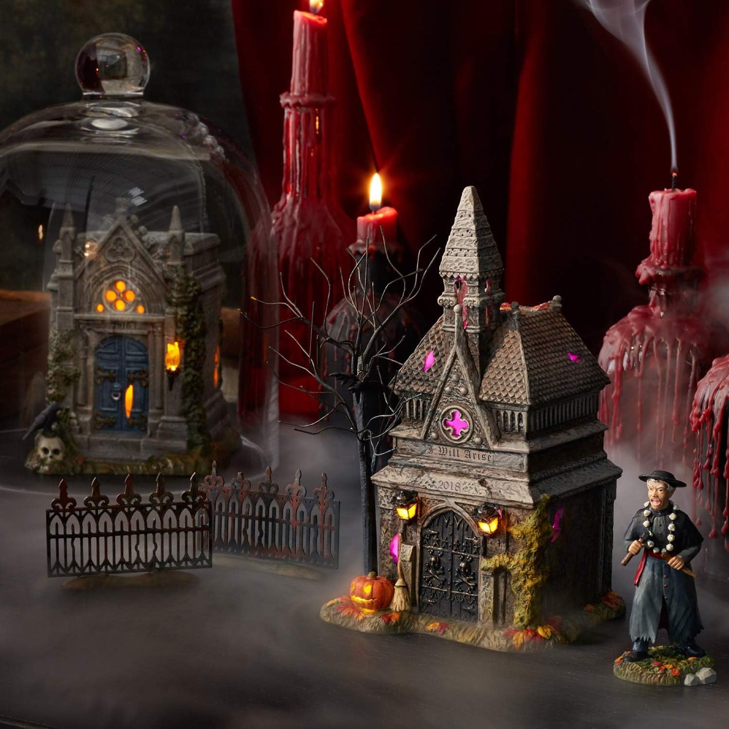 Halloween Accessories for Village Collections Spooky Miniature Fence Figurine Set, 2 Inches, Black