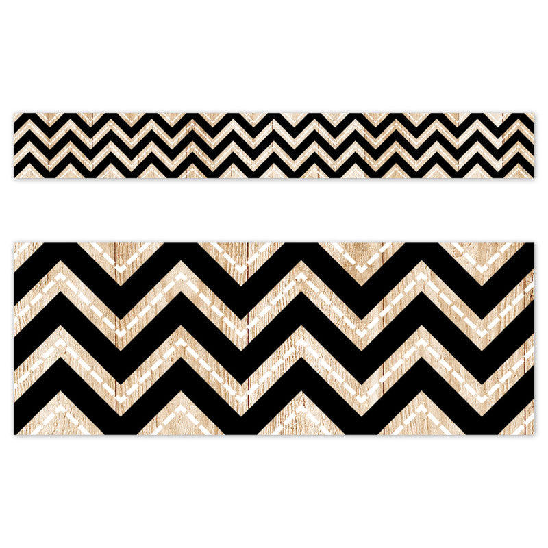 Core Decor Black and Wood Chevron EZ Border, 48 Feet