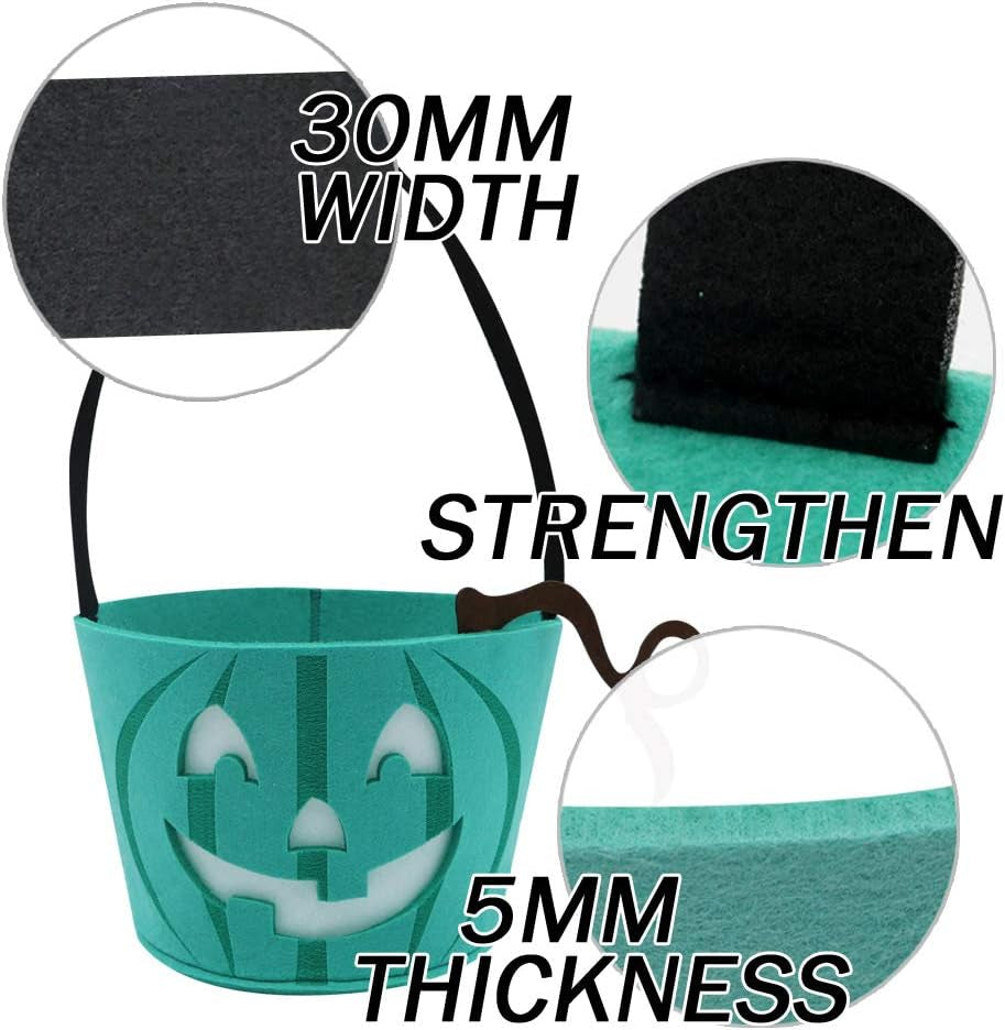 Light up Teal Pumpkin Halloween Felt Trick or Treat Bucket, with Blue LED Lights, Halloween Party Favors, Halloween Snacks, Halloween Goodie Bags for Kids, Novlety Gifts