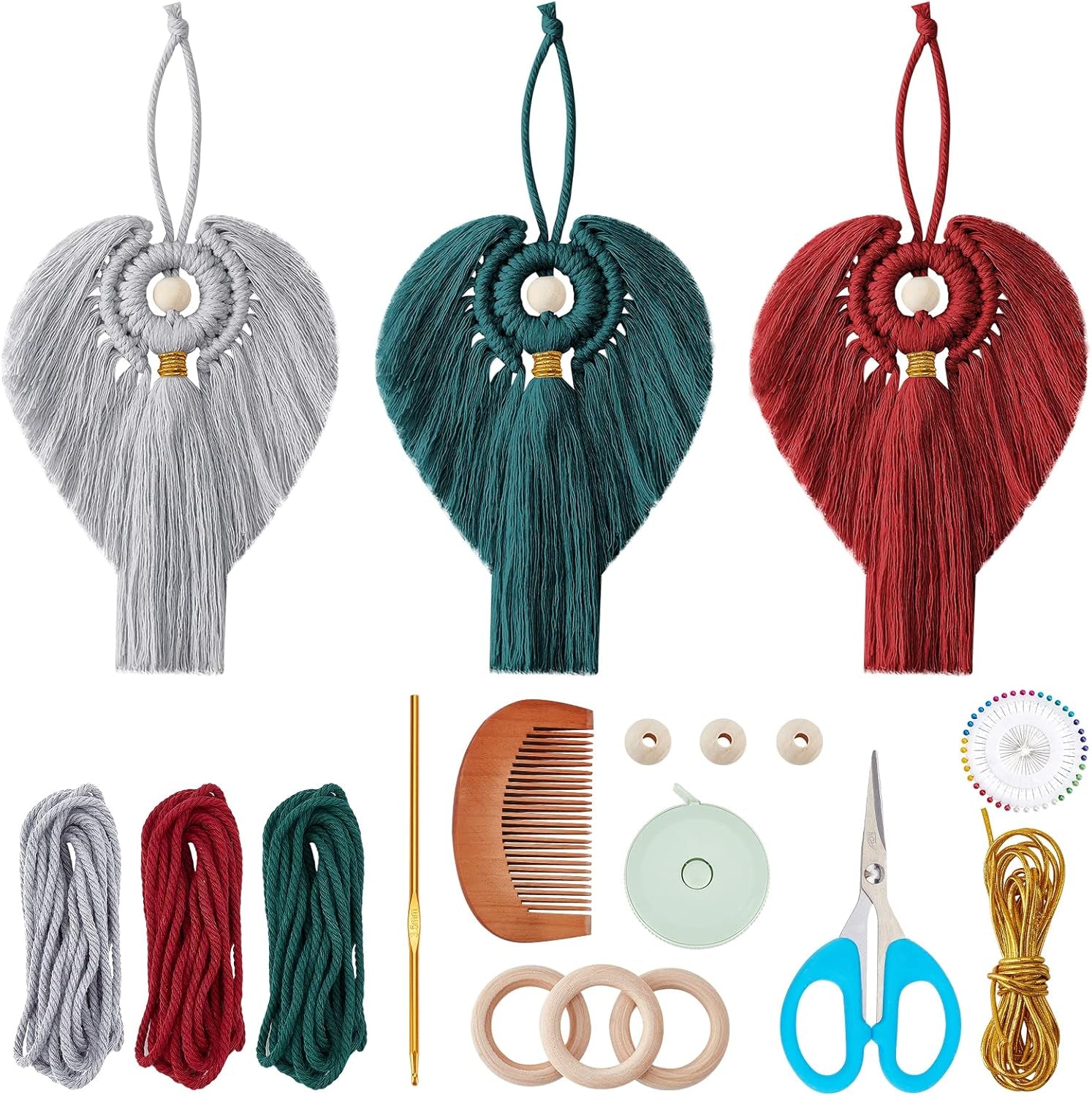 3 Set DIY Macrame Angel Kit Macrame Angel Hanging Ornament Boho Macrame Wall Hanging Decor Spring Macrame Kit for Beginners Macrame DIY Kit Spring Gift for Mom Girls