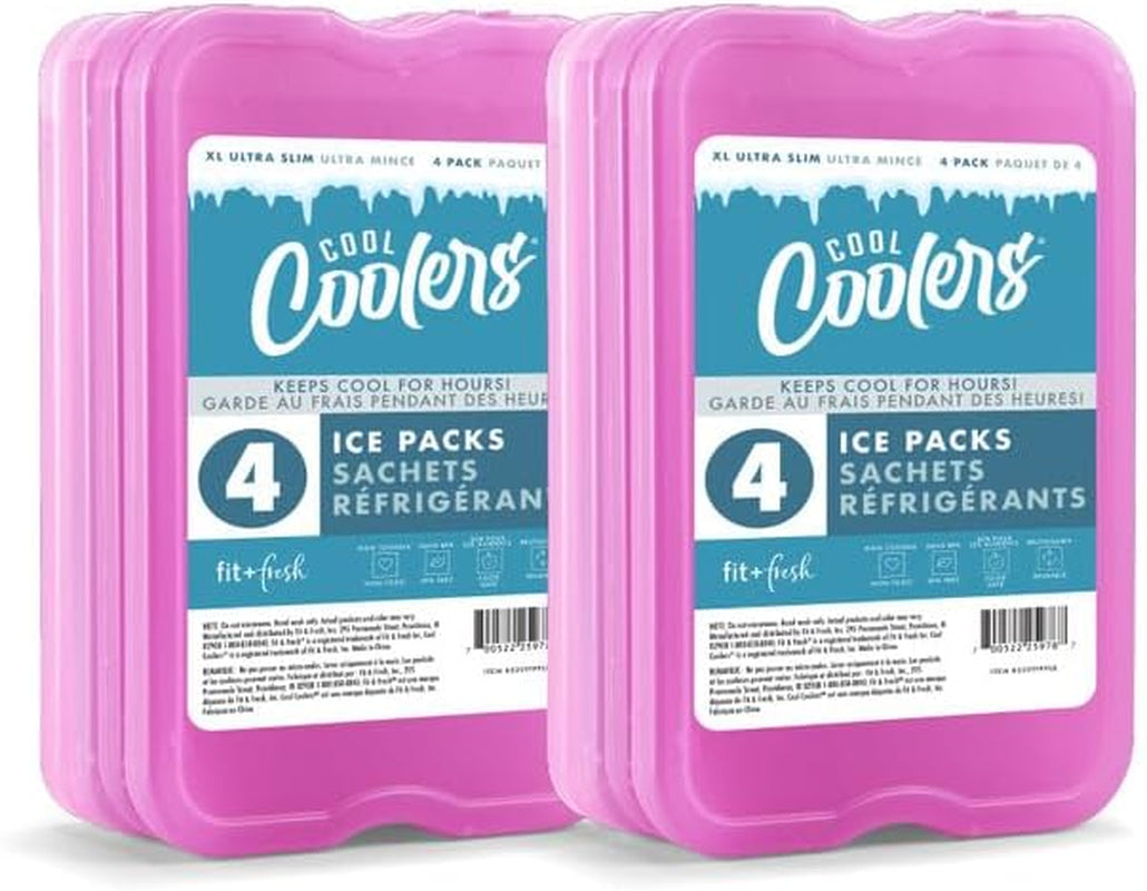 Cool Coolers by  4 Pack XL Slim Ice Packs, Quick Freeze Space Saving Reusable Ice Packs for Lunch Boxes or Coolers, Blue, 239ICE