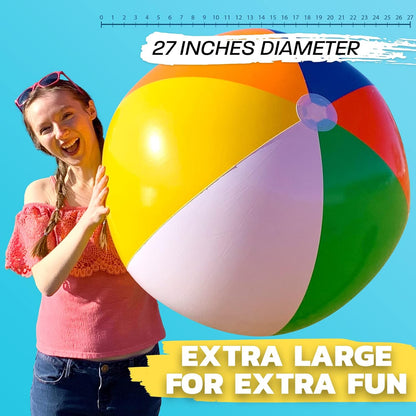 Large Beach Ball for Kids or Adults - Easy to Inflate and Durable Material to Last for Years of Fun - Comes in 3 Colors - Great Gift Idea for Boys & Girls All Ages - Also Best Pool Party Decoration Toy