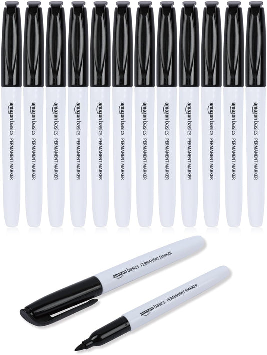 Fine Point Tip Permanent Markers, Black, 12-Pack