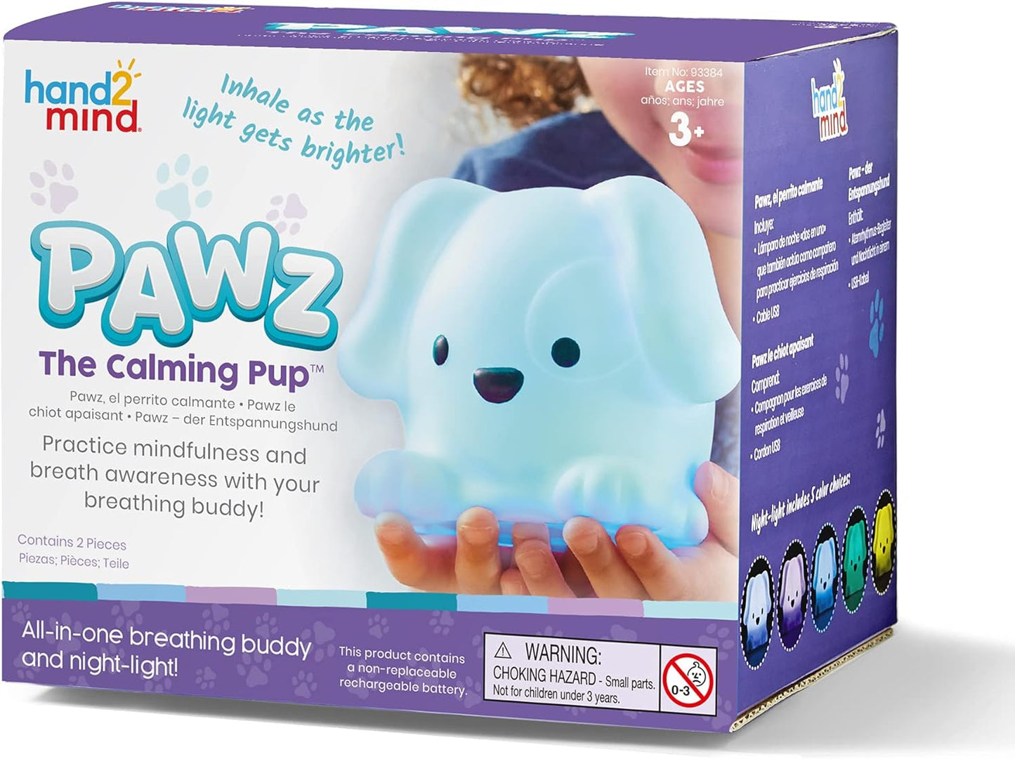 PAWZ the Calming Pup, Learn Deep Breathing, Rechargeable Animal Night Light, Kids Anxiety Relief, Mindfulness for Kids, Calm down Corner Supplies, Social Emotional Learning Activities