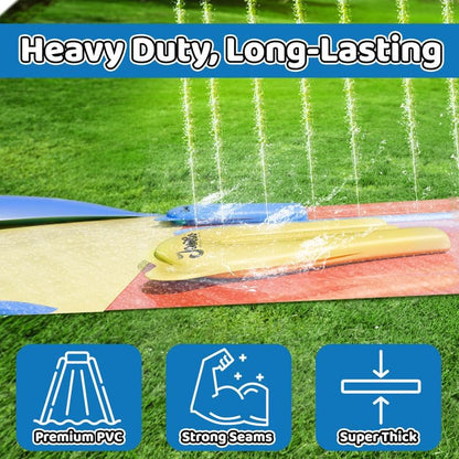 40 Ft 3XL Slip Splash and Slide with Inflatable Crash Pad (Double Lane, 40Ft 3XL Mega Slide), Heavy Duty Water Slide Splash Mat Outdoor Water Sprinkler