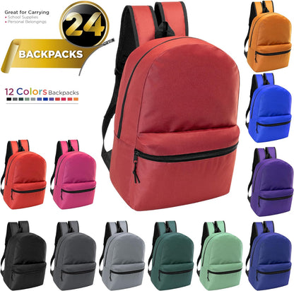 24-Pack 17" School Backpacks for Kids - Backpacks in Bulk for Elementary, Middle, and High School Students, 12 Assorted Colors