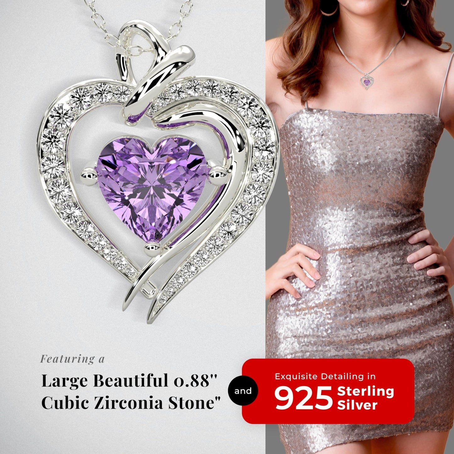 925 Sterling Silver Heart Necklace   Birthstone Elegant Pendant for Women