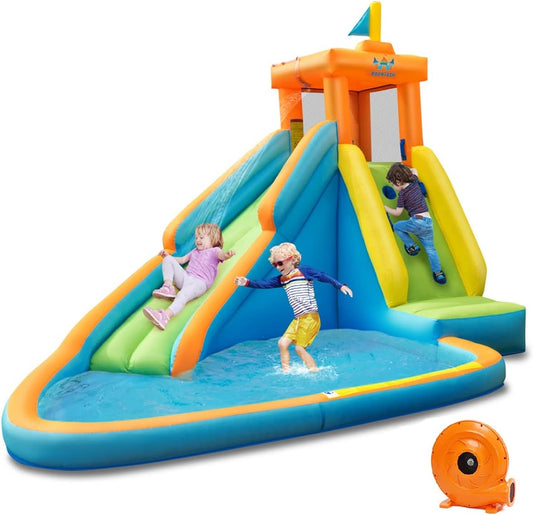 Inflatable Water Slide for Kids, Giant Waterslide Park for Backyard Outdoor Fun W/Splash Pool, 735W Blower, Blow up Water Slides Inflatables for Kids and Adults Party Gifts Presents