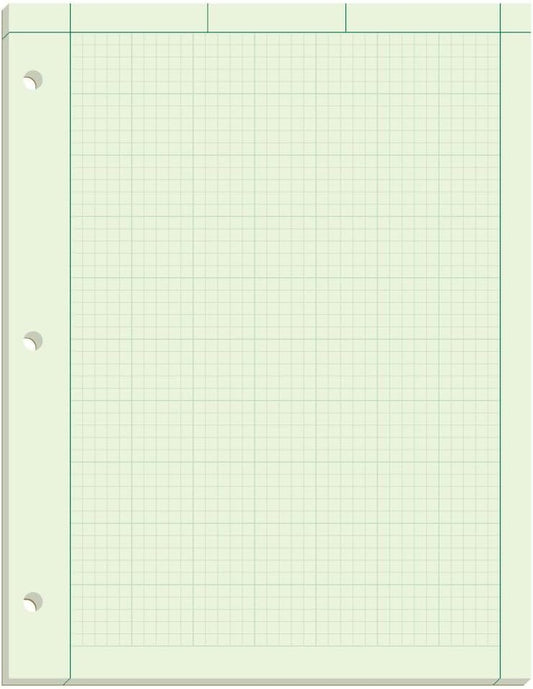 Engineering Computation Pad, 8-1/2" X 11", Glue Top, 5 X 5 Graph Rule on Back, Green Tint Paper, 3-Hole Punched, 100 Sheets (35500)