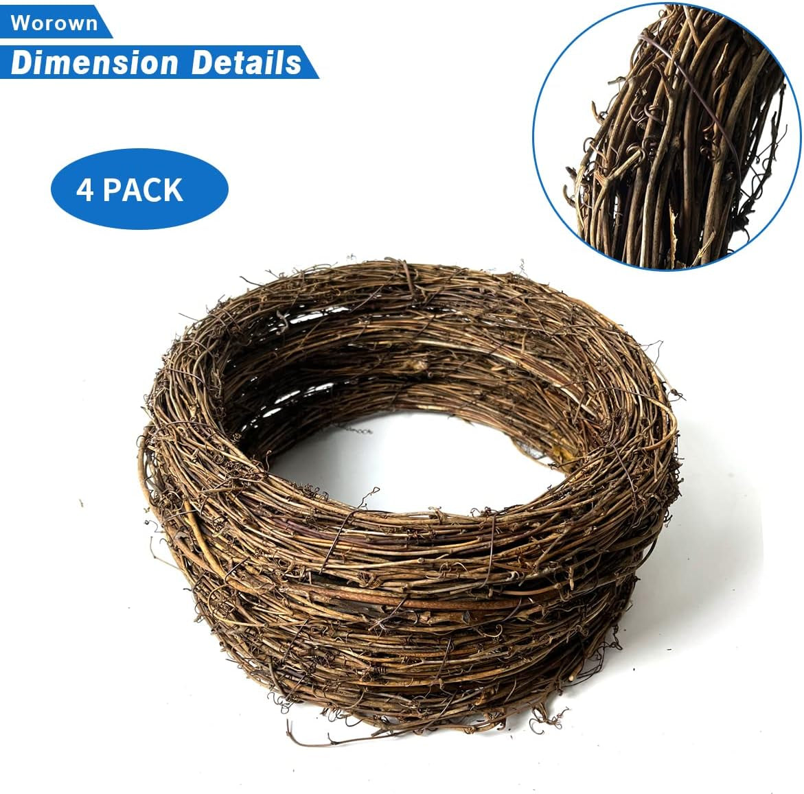 6 Pcs 10 Inch Natural Grapevine Wreaths, Vine Branch Wreath, Rattan Wreath for DIY Christmas Craft, Front Door Wall Hanging, Wedding and Party Decors