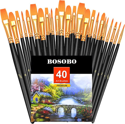 Paint Brushes Set, 2 Pack 20 Pcs Round-Pointed Tip Paintbrushes Nylon Hair Artist Acrylic Paint Brushes for Acrylic Oil Watercolor, Face Nail Art, Miniature Detailing & Rock Painting, Blue