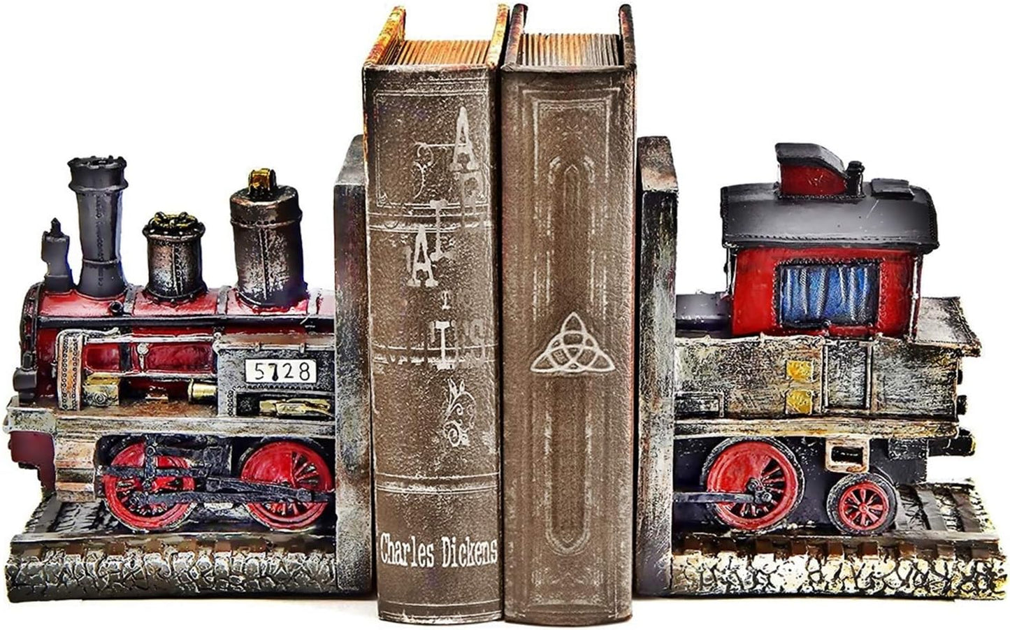 20928 Decorative Bookends Train Steam Locomotive Engine Industrial Car Salon Gear Book Ends Shelves Support Heavy Duty Rustic Vintage Style Noble Express