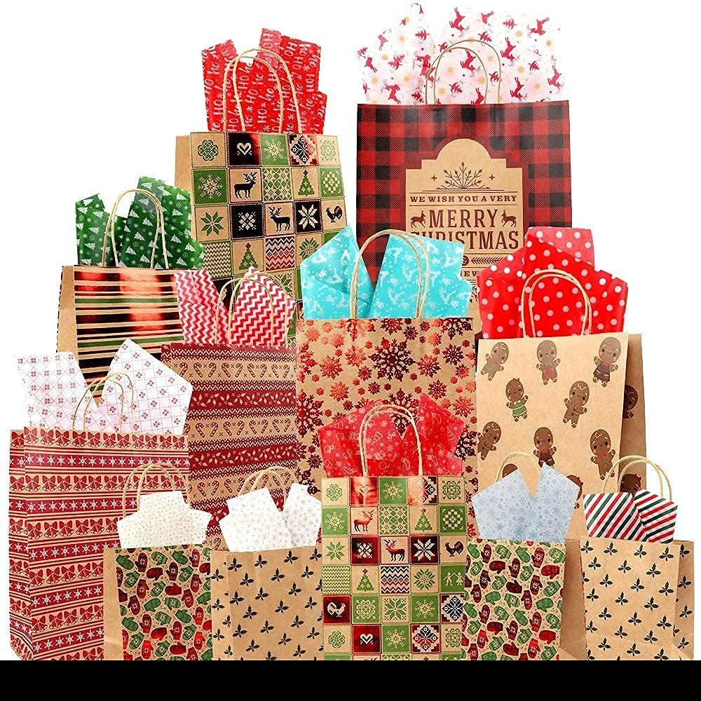 Christmas Tissue Paper for Gift Wrapping Bags, Colored Tissue Paper Christmas, 60 Sheets 20 X 20 Inches per Sheet 12 Designs 5 Sheets Each Design for Gift Wrapping, Xmas Wrapping Bags and Wine Bottles