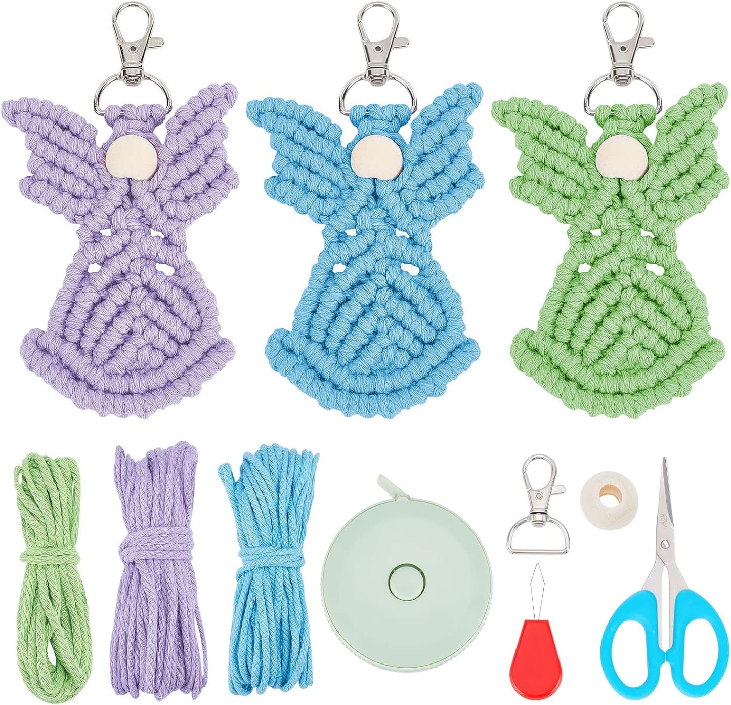 8 Set DIY Macrame Wristlet Keychain Kits for Adults Colorful Macrame Cord Knotting Kit Boho Mini Macrame Tassel Keychain with Instruction + Video for Car Key Purse Phone Wallet Charm