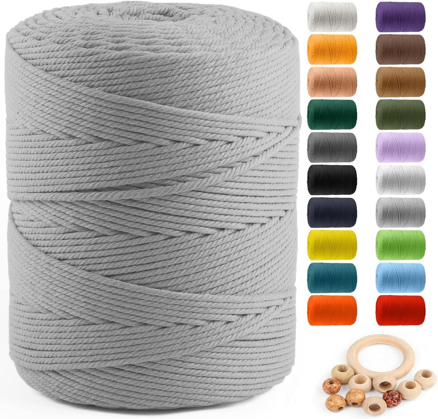 Macrame Cotton Cord 5Mm X 109 Yards,  100% Natural Handmade Colorful 4 Strands Twisted Braided Cotton Rope for Wall Hanging Plant Hangers Gift Wrapping Tapestry DIY Crafts(100M,White)