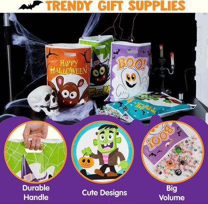 Halloween Candy Bag for Trick or Treat, Halloween Treat Bags with 6 Designed Characters, Halloween Plastic Goodie Gift Bags for Party Favors Party Supplies