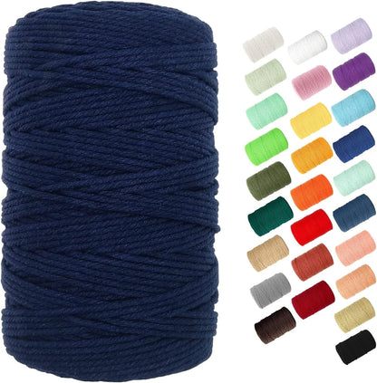 Macrame Cord,  3Mm Cotton Rope 220 Yards(200M) Twine String, 100% Natural Cotton Colored Macrame Rope for Macrame Kit, Plant Hangers, Wall Hanging, Christmas or Wedding Decorative(Navy Blue)