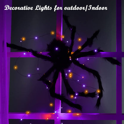 2 Pack Halloween Solar Lights, 33Ft 100LED Orange Purple Halloween Fairy Lights Waterproof 8 Modes Twinkle Lights Outdoor for Halloween Party DIY Decoration Black Wire