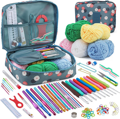 Crochet Kit for Beginners Adults, 107Pcs Beginner Knitting Kit with Crochet Yarn, Crochet Hooks, Crochet Tools, Crochet Starter Kit for Adults Beginner Craft DIY