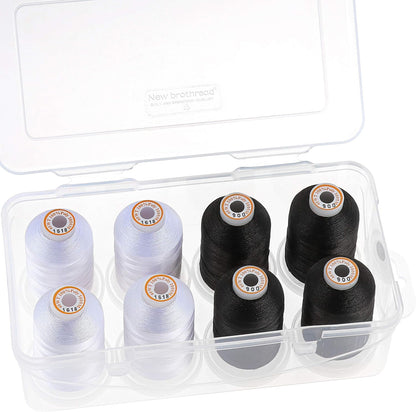 Polyester Embroidery Machine Thread 1000M Each with Clear Plastic Storage Box for Embroidery & Quilting - 4Xsnow White+4Xblack