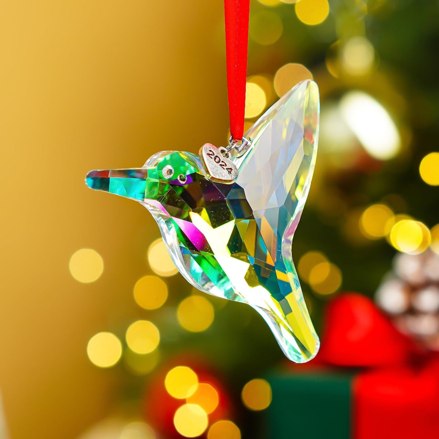 Window Hanging Crystal Hummingbird Prism Ornament for Christmas Tree Decorations, Hummingbird Christmas Home Decor Ornaments Gifts for Mother Lady Animal Lovers(Ab)