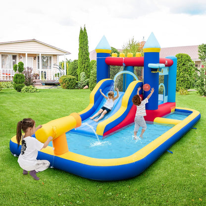 Inflatable Water Slide, Bounce House Water Slide with Ball Pit for Kids Backyard Fun W/735W Blower, Blow up Jump Bouncy Castle Water Slides Inflatables for Kids Boys Girls Outdoor Party Gifts