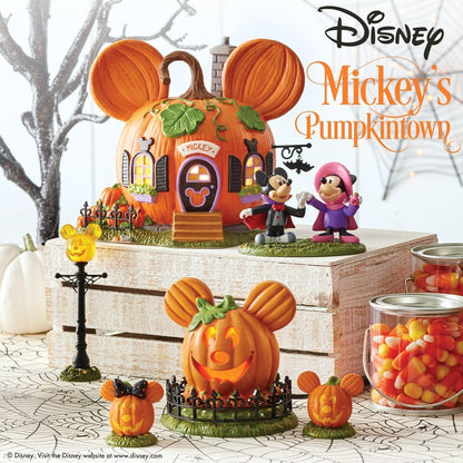 Disney Village Halloween Accessories Pumpkintown Mickey Mouse Street Lights Lit Figurine Set, 4.625 Inch, Multicolor