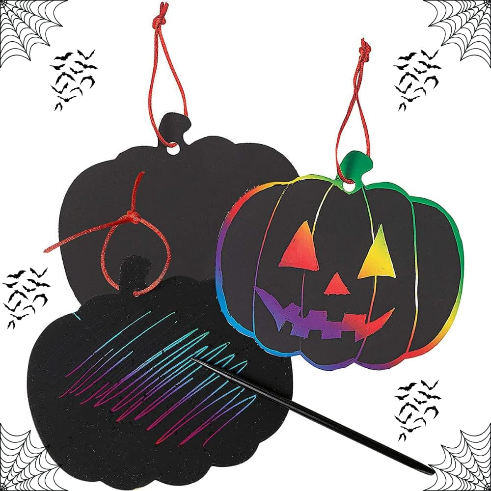 Halloween Magic Scratch Crafts for Kids and Adults - DIY Halloween Decorations - Haunted House Arts and Crafts Ornaments - Includes 24 Haunted House Ornaments, 24 Scratch Sticks, 24 Satin Cord Ribbons