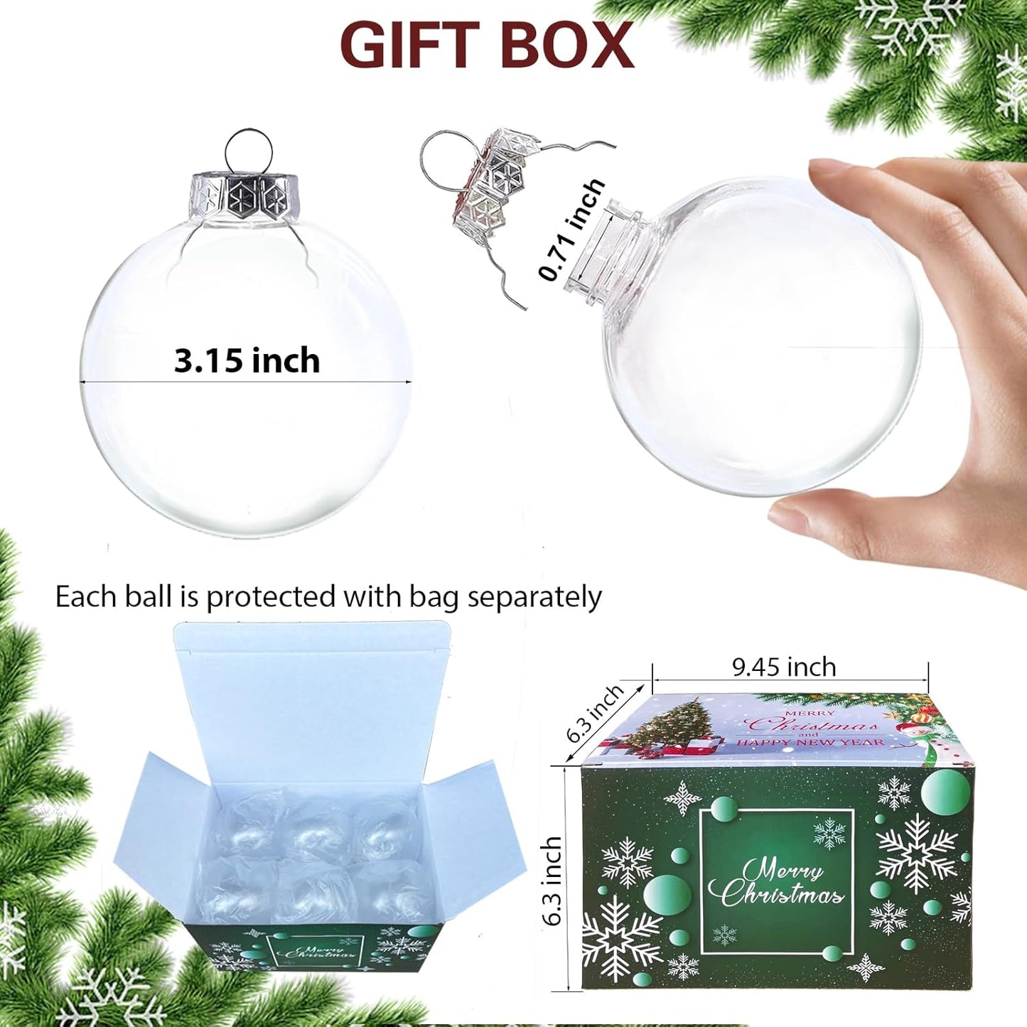 Clear Plastic Ornament Balls,Diy Fillable Christmas Ornaments Balls,Clear Plastic Fillable Ornament Ball - 12 PCS (Silver/3.15 Inch)