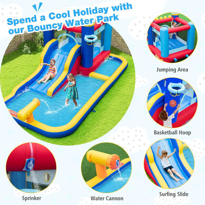 Inflatable Water Slide, Bounce House Water Slide with Ball Pit for Kids Backyard Fun W/735W Blower, Blow up Jump Bouncy Castle Water Slides Inflatables for Kids Boys Girls Outdoor Party Gifts