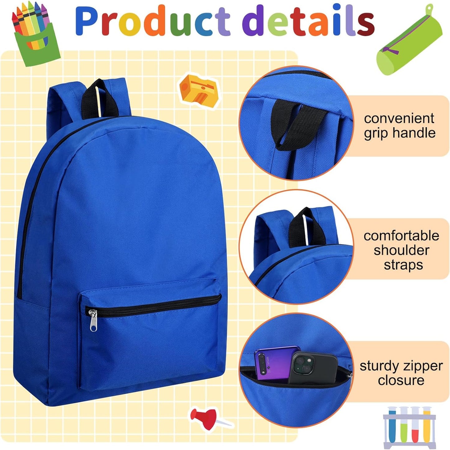 24 Pcs Backpack Bulk 17'' Book Bags and 24 Sets School Supplies Stationery Kit Back to School Stuff for Kids (Multicolor)