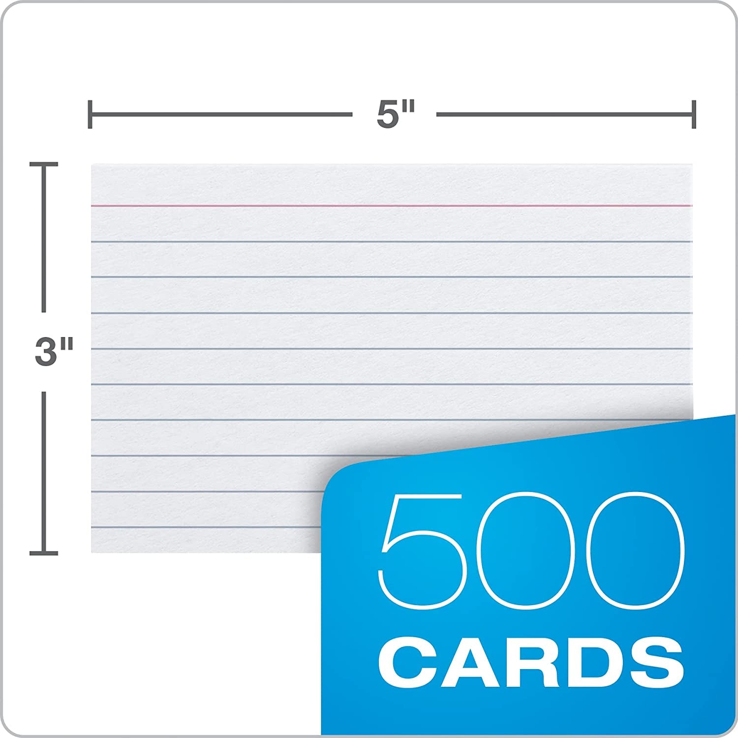 Index Cards, 500 Pack, 3X5 Index Cards, Ruled on Front, Blank on Back, White, 5 Packs of 100 Shrink Wrapped Cards ()