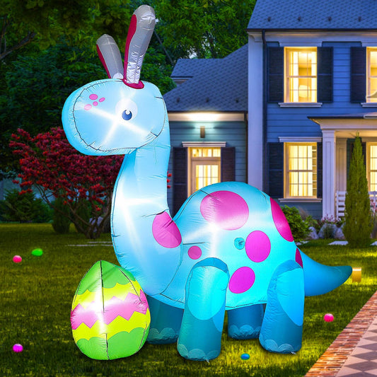 7FT Easter Inflatables Yard Decorations, Blow up Easter Dinosaur with Colorful Egg, Light up Holiday Inflatables for Outdoor, Indoor, Party, Garden, Lawn