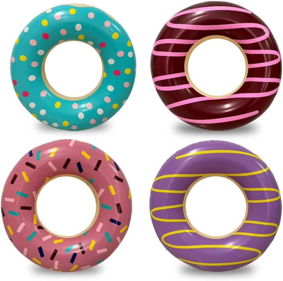 4 Pack Donut Pool Floats for Kids & Adults 30" Swim Rings Tubes Floaties for Swimming Pool, Donut Inflatable for Party Decorations Beach Toys by