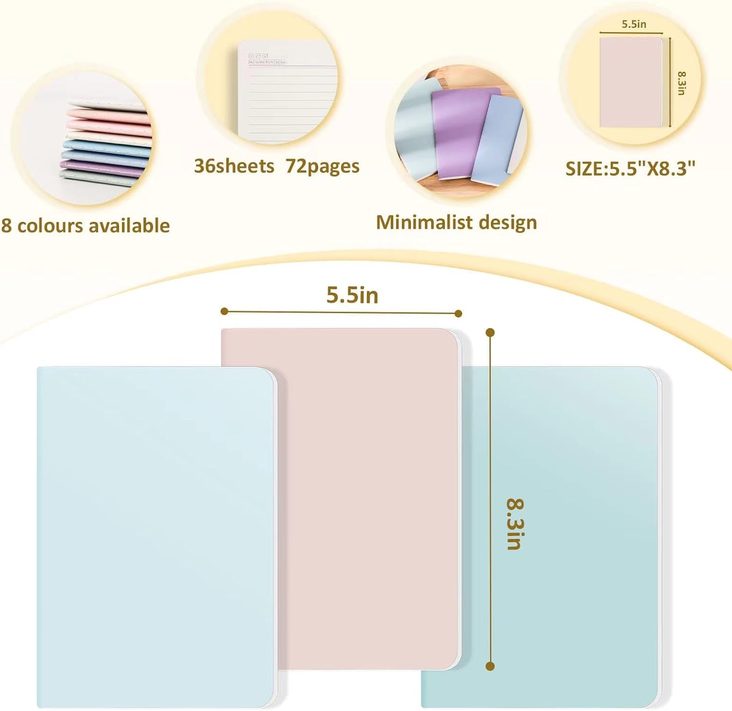 24 Pack A5 Colorful Notebooks, 6 Cute Colors Journals for Writing, 72 Pages, 8.3X5.5 Inch, with Lined Paper Travel Writing Notebooks Journal Gifts for Students(Lined-24Pack, Gradient)