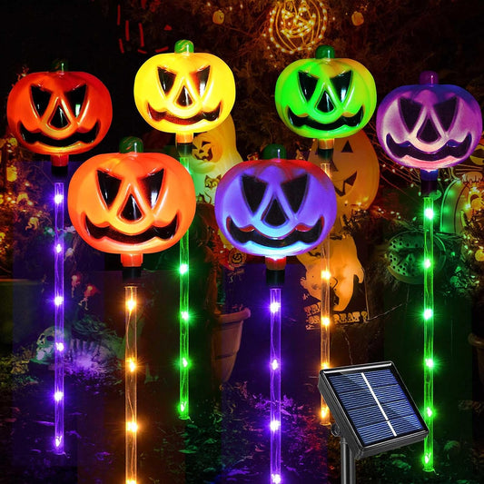 Upgraded 6-Pack Solar Halloween Pumpkin Garden Stake Lights for Halloween Decorations,Solar Halloween Yard Stake Outdoor Waterproof Halloween Lighted Pumpkin Lights for Garden Patio Yard Pathway Grave