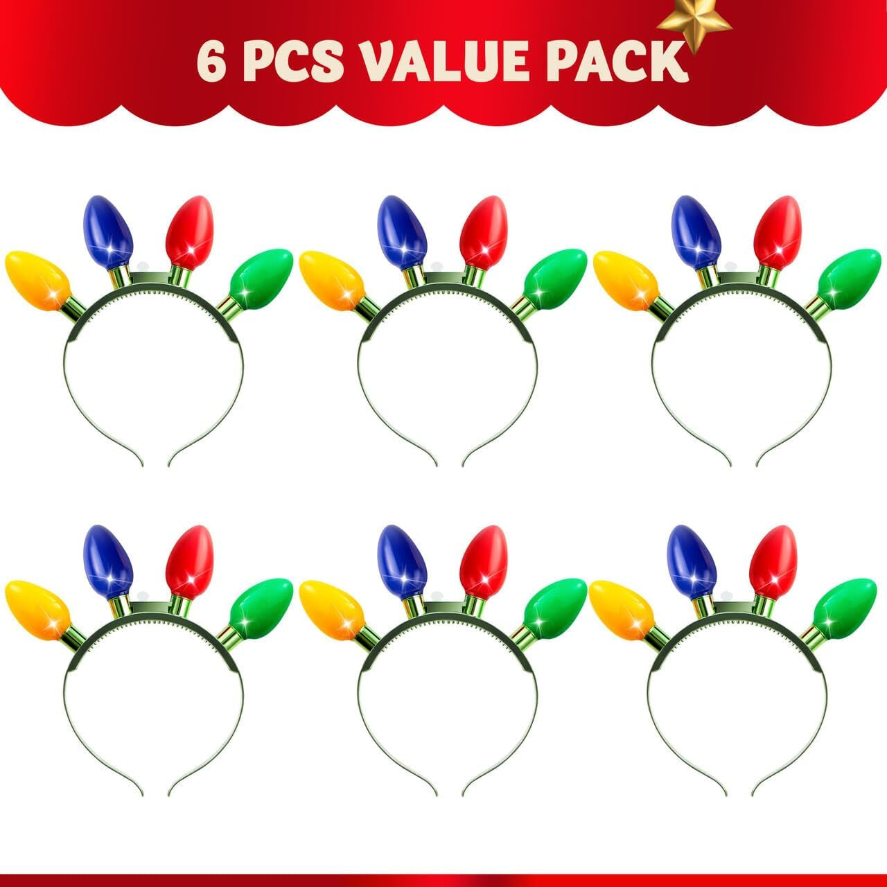 Christmas LED Headband Light up Bulb with 4 Colorful LED Bulbs for Adults Christmas Party Supplies Xmas Accessories