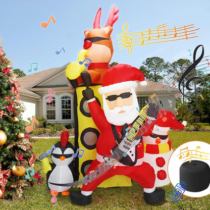 6.5FT Christmas Inflatable Santa Claus and Friends Hold Concert Build-In LED Lights and Bluetooth Speaker, Blow up Christmas Inflatable Outdoor Indoor Decorations (Christmas Concert)