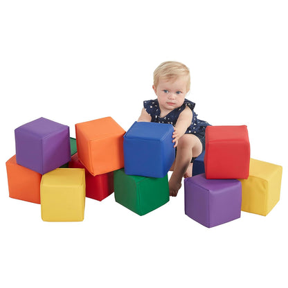 Softzone Patchwork Toddler Building Blocks, Foam Cubes, Assorted, 12-Piece