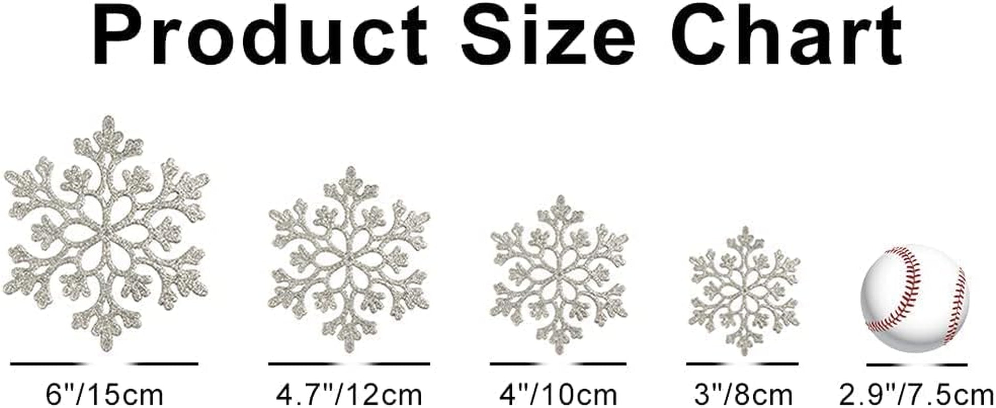 150Mm/6Inch Large Glitter Snowflake Ornaments Set Christmas Tree Hanging Plastic Decoration for Xmas Party Wedding Anniversary Window Door Home Accessories (20Pcs,Silver)