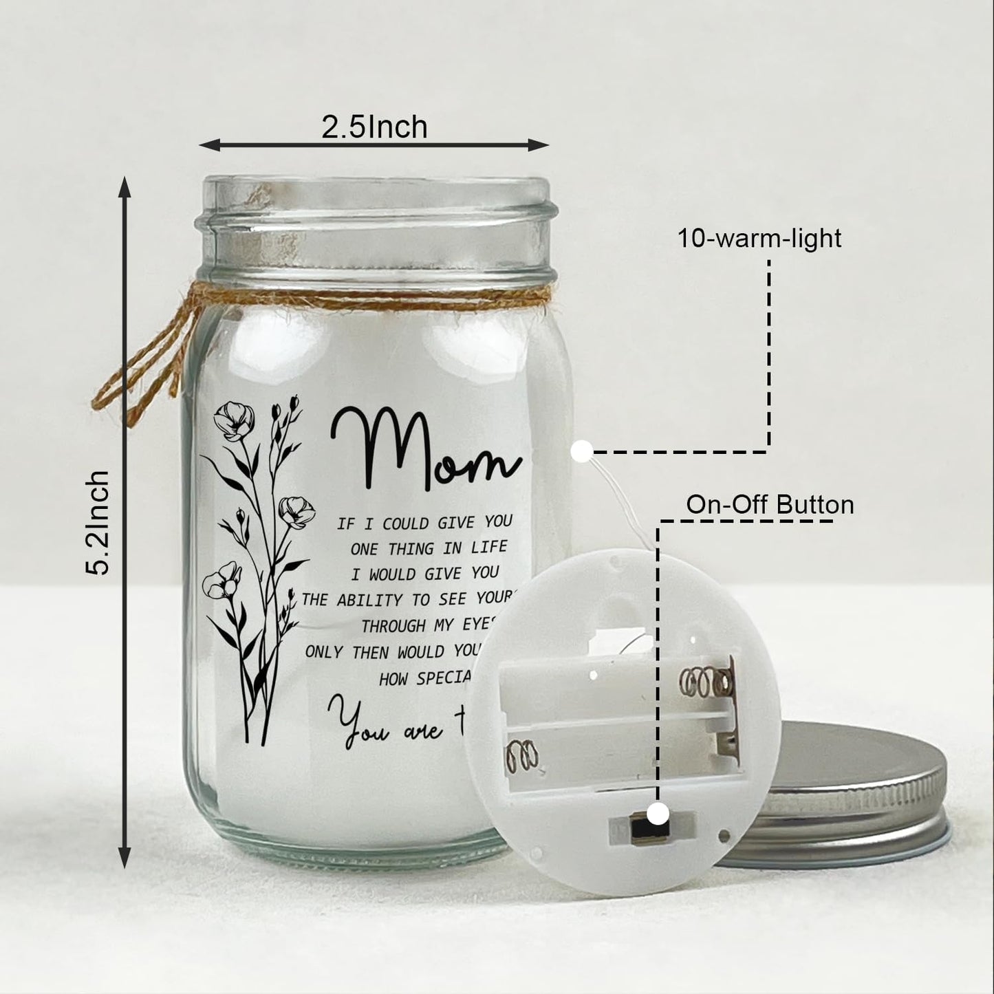 Gifts for Mom, Birthday Gifts for Mom from Daughter/Son, Mason Jar Night Light Mom Gifts, Christmas Thanksgiving Day Best Gifts for Mom/New Mom/Expecting Mom, Home Decoration Night