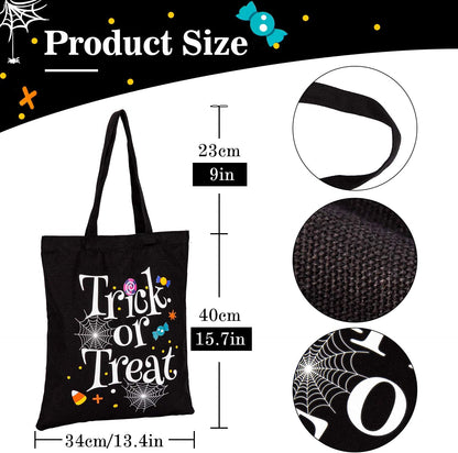 Halloween Canvas Tote Bags Trick or Treat Tote Candy Bag Reusable Cotton Handbag Grocery Bags for Halloween Party Favor Gift Bags, 2 Pack, 15.7" X 13.4"