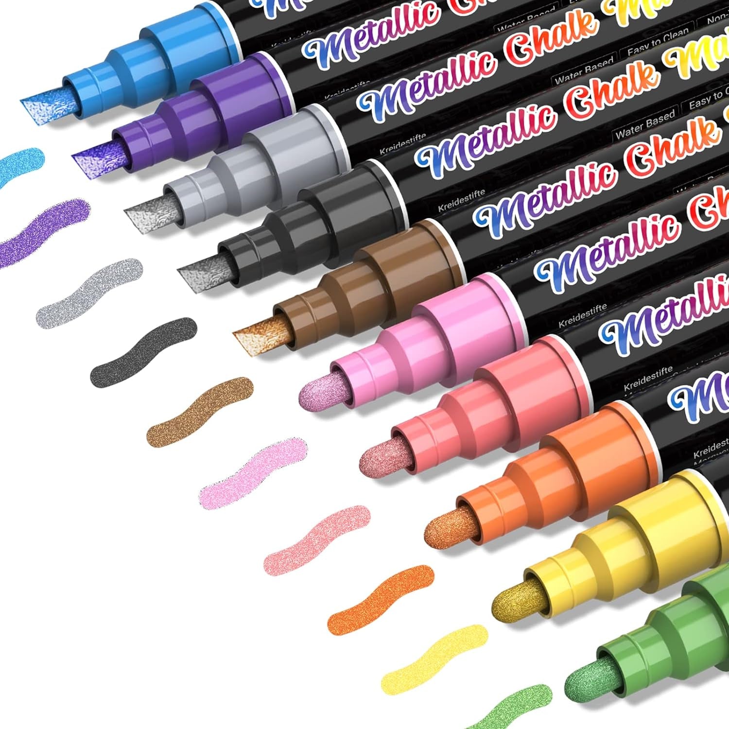 Liquid Erasable Chalk Markers Pens - 12 Colors Washable & Wet Erase Neon Makers for Blackboard, Chalkboard Signs, Glass Window, Graduation Celebration School Kids Art for Cars